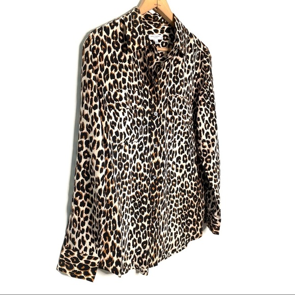 Equipment Femme | Natural Leopard Print Slim Signature Silk Shirt Size Small - Picture 3 of 10